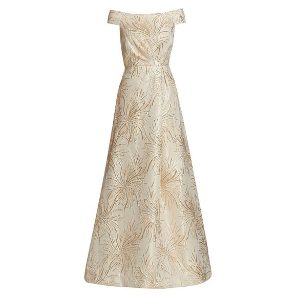 Teri Jon by Rickie Freeman Metallic Embroidered Gown US 4 $760 - Picture 1 of 11